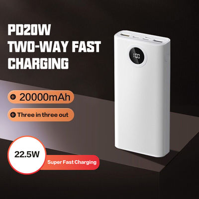 PD 20W 22.5W Power Bank พร้อม ABS PC สีขาวฟ้าสดใส สําหรับการชาร์จแบบพกพา